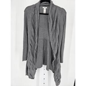 Vintage Cache Womens Sz XL Open Front Knit Cardigan Sweater Gray
